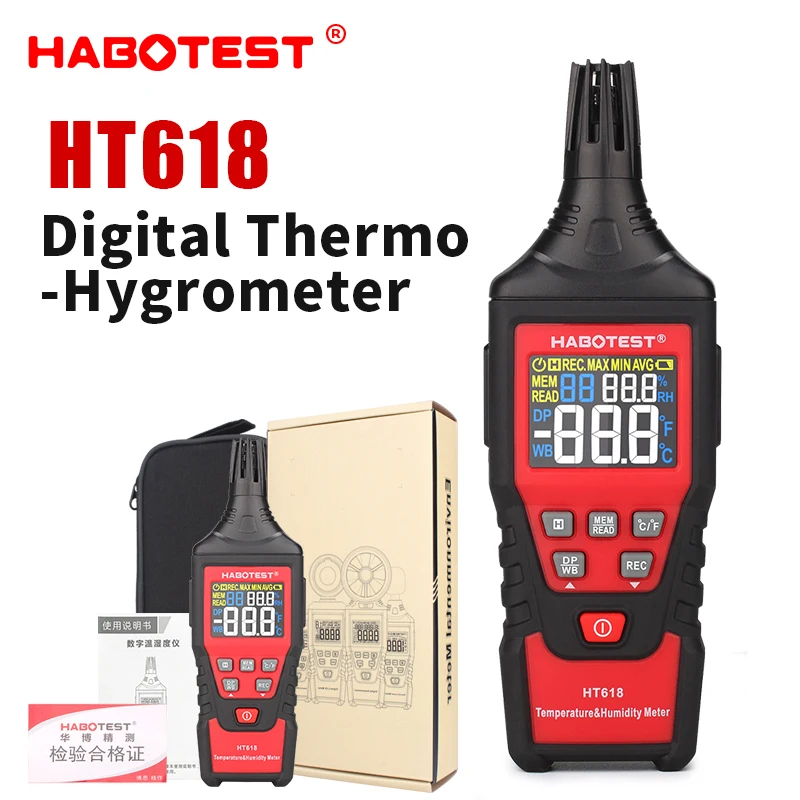 HABOTEST HT618 Digital Temperature Humidity Meter Thermometer High Precision Measurement Hygrothermograph Handle Type Hygrometer
HABOTEST HT618 Digital Temperature Humidity Meter Thermometer High Precision Measurement Hygrothermograph Handle Type Hygrometer
