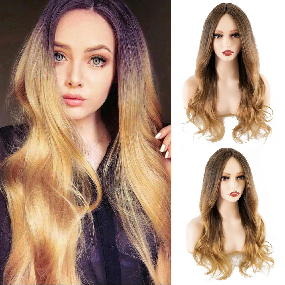 

U.shine Long Blonde Body Wavy Lace Front Wig Glueless Synthetic Blonde Wig Free Part Ombre Lace Wig with Natural Hairline