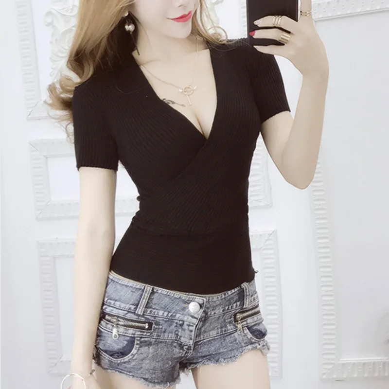 2022 Summer Fashion White T-shirts Women V-Neck Knitted Tee Shirt Femme Short Sleeve Tops Slim Sexy Black Tshirt Camisetas Mujer
2022 Summer Fashion White T-shirts Women V-Neck Knitted Tee Shirt Femme Short Sleeve Tops Slim Sexy Black Tshirt Camisetas Mujer