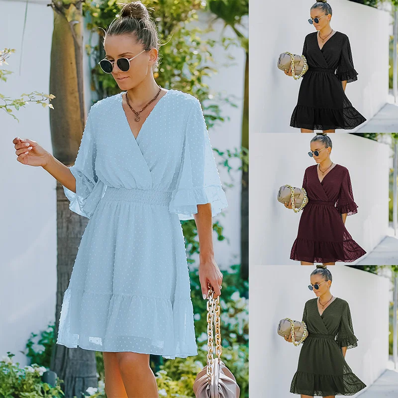Women's 2022 summer new V-neck half sleeve wave Dot Chiffon Dress
Women's 2022 summer new V-neck half sleeve wave Dot Chiffon Dress