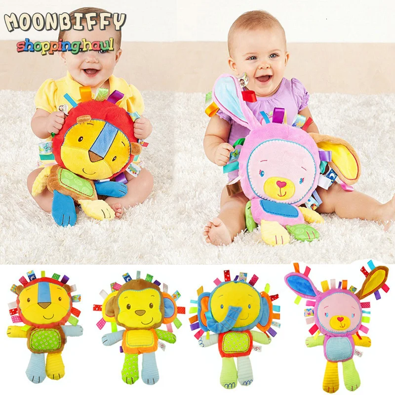 

Stuffed Plush Animals Cartoon Baby Rattles Infant Appease Doll Hand Bells Elephant Lion Infant Educational Hanging Teether Toys