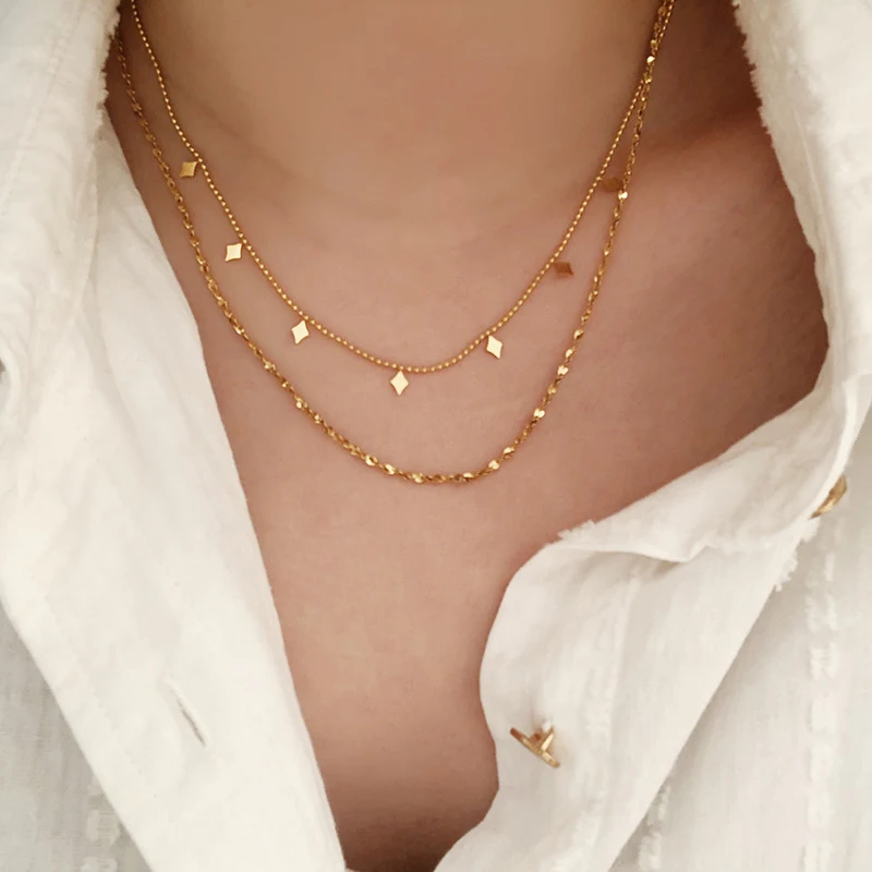 316L Stainless Steel Geometric Sequin Double Layer Bead Chain Necklace High Quality 18K Plated Women Collar Necklace Jewelry
316L Stainless Steel Geometric Sequin Double Layer Bead Chain Necklace High Quality 18K Plated Women Collar Necklace Jewelry