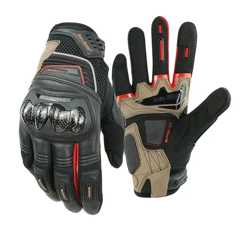 

Мужские Кожаные Мотоциклетные Перчатки, перчатки для мотокросса, снаряжение, защита от падения, из углеродного волокна, для верховой езды