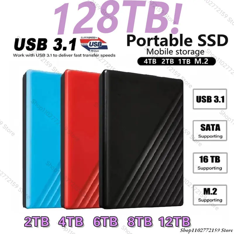 

128TB Original SSD Portable External Solid State Hard Drive 16TB 8TB 4TB USB3.0 Interface HDD Mobile Disco Duro For Laptop/mac