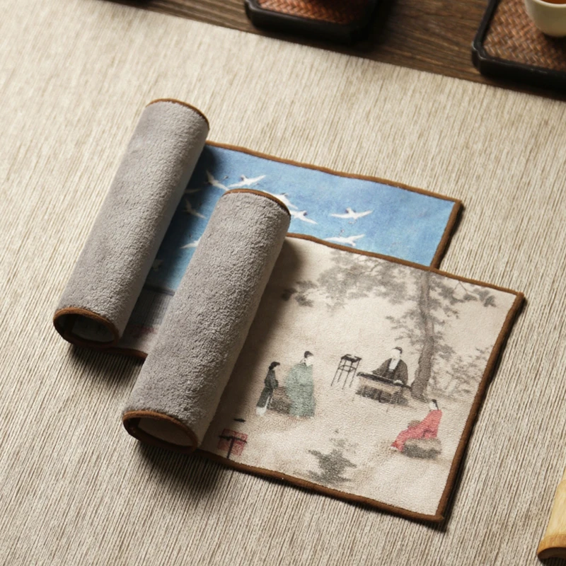 

High-end tea towels tea cloth tablecloth absorbent tea table mats raise pot towels tea mat thickening Zen painted tea cloth29*15