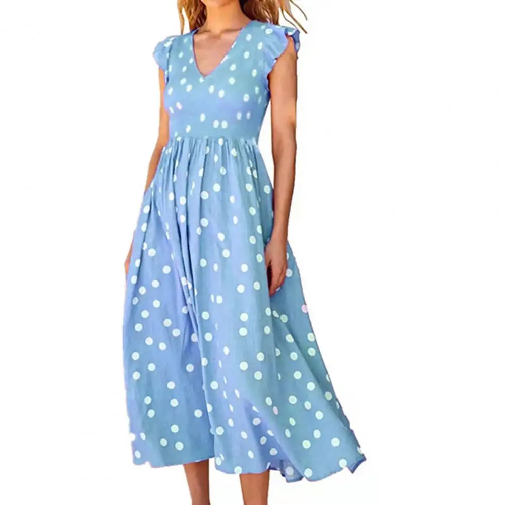Ruffle Sleeve Trim Waist Tight Elegant Dress Large Hem V-neck Dot Printing Ladies Midi Dress Streetwear
Ruffle Sleeve Trim Waist Tight Elegant Dress Large Hem V-neck Dot Printing Ladies Midi Dress Streetwear