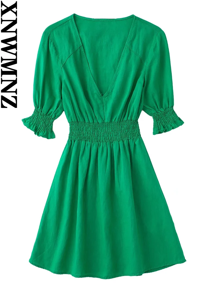 XNWMNZ woman fashion Green linen blend short dress women summer casual v-neck short sleeves smocked elastic waist mini dresses
XNWMNZ woman fashion Green linen blend short dress women summer casual v-neck short sleeves smocked elastic waist mini dresses