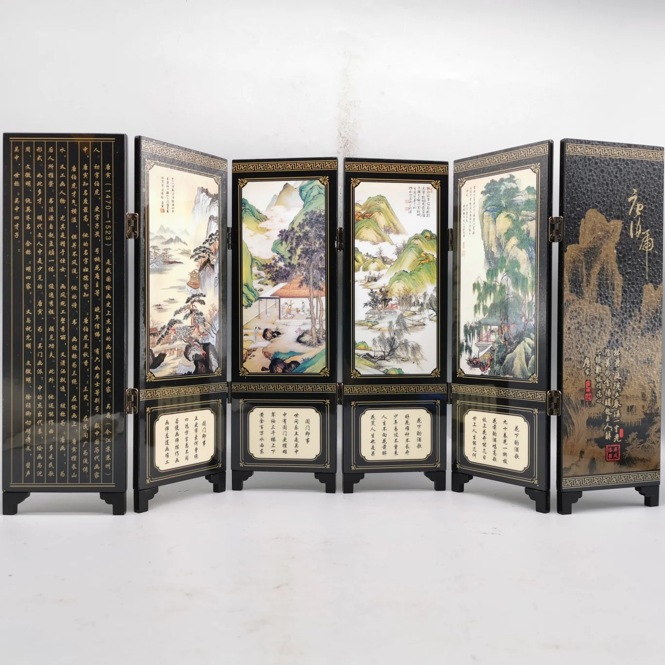 Chinese Handmade Vintage Mountain&River Wooden Lacquer Six Folding Screen Furniture Decorations 
Chinese Handmade Vintage Mountain&River Wooden Lacquer Six Folding Screen Furniture Decorations