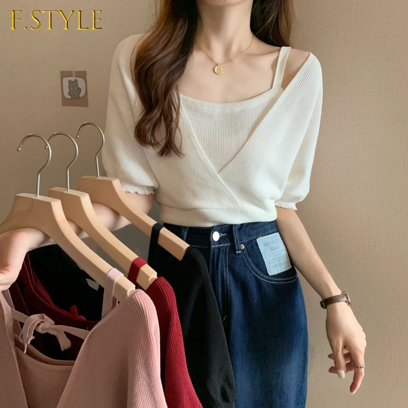 Summer Women Solid Sweater Full Puff Sleeve Connected Sweaters Pullovers Crop Tops Cropped One-piece Sweater Shirt For Female
Summer Women Solid Sweater Full Puff Sleeve Connected Sweaters Pullovers Crop Tops Cropped One-piece Sweater Shirt For Female
