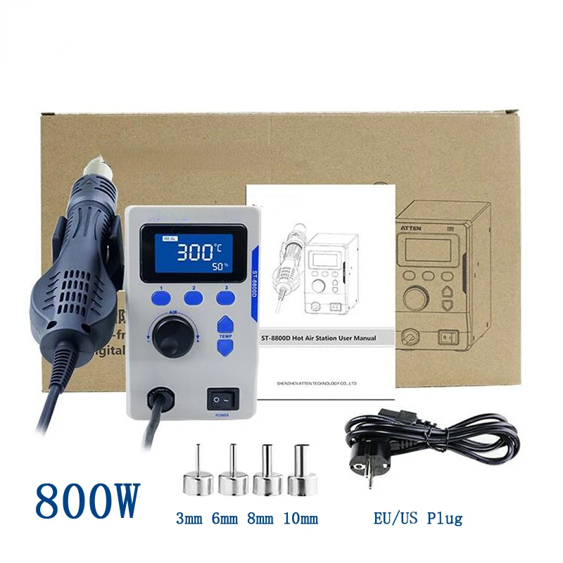 NEW2023 ST-8800D 800W Hot Air Gun Digital Display BGA Rework Station Air Volume Anti-Static Repair Desoldering Station 110V / 22
NEW2023 ST-8800D 800W Hot Air Gun Digital Display BGA Rework Station Air Volume Anti-Static Repair Desoldering Station 110V / 22