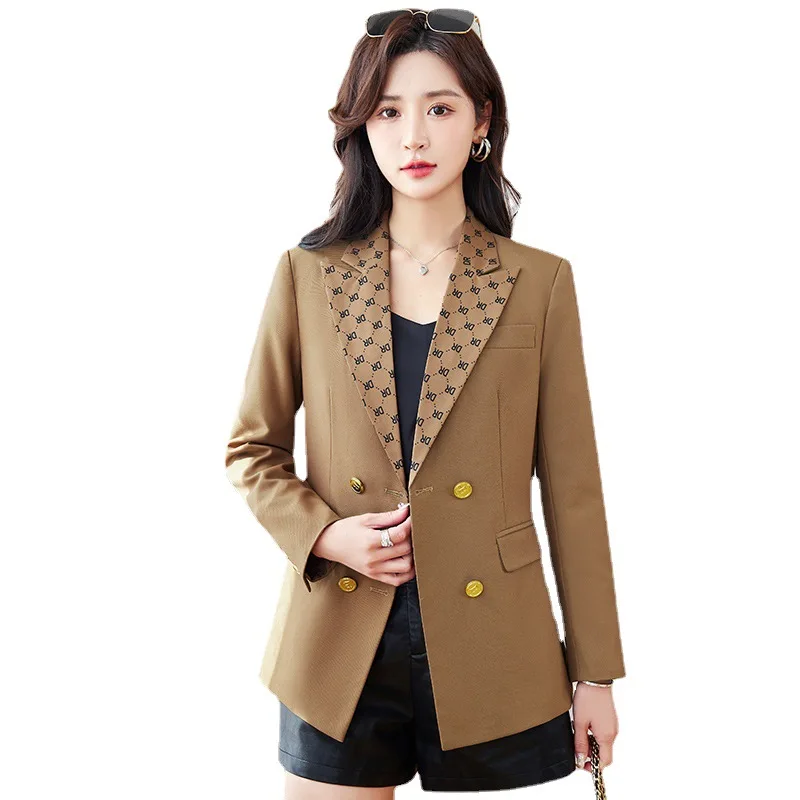 Fashion Women Khaki Black Blazer Long Sleeve Pocket Double Breasted Office Ladies Business Coat Female Retro Tops 2023 Spring 
Fashion Women Khaki Black Blazer Long Sleeve Pocket Double Breasted Office Ladies Business Coat Female Retro Tops 2023 Spring