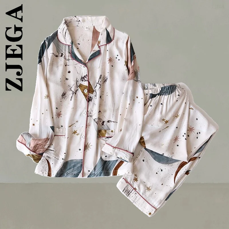 Zjega Pajamas Women Summer 100% Viscose Long-Sleeved Pajamas For Women Ins Thin Nightwear Luxury Home Suit Clothes Female
Zjega Pajamas Women Summer 100% Viscose Long-Sleeved Pajamas For Women Ins Thin Nightwear Luxury Home Suit Clothes Female