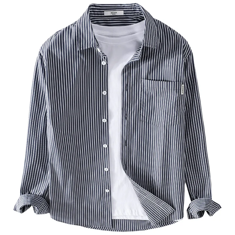 Spring Autumn Men's Casual Striped Shirts Men Long-sleeves Shirts Literary Youthful Men Fashion Shirts Japanese Simple Bottoming
Spring Autumn Men's Casual Striped Shirts Men Long-sleeves Shirts Literary Youthful Men Fashion Shirts Japanese Simple Bottoming