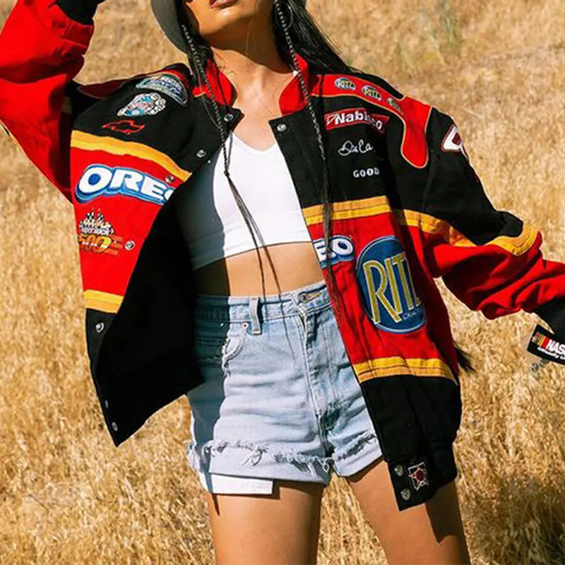 Women Letter Printed Bomber Jacket Orange Long Sleeve Single-breasted Zipper Bomber Jacket 2021 Vintage Casual Oversized Outwear 
Women Letter Printed Bomber Jacket Orange Long Sleeve Single-breasted Zipper Bomber Jacket 2021 Vintage Casual Oversized Outwear