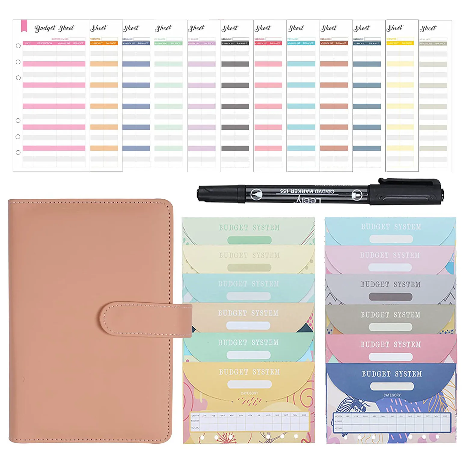 A6 PU Leather Budget Binder Notebook Money Envelopes Organizer for Cash Saving with Cash Envelopes,Expense Sheets and Marker Pen
A6 PU Leather Budget Binder Notebook Money Envelopes Organizer for Cash Saving with Cash Envelopes,Expense Sheets and Marker Pen