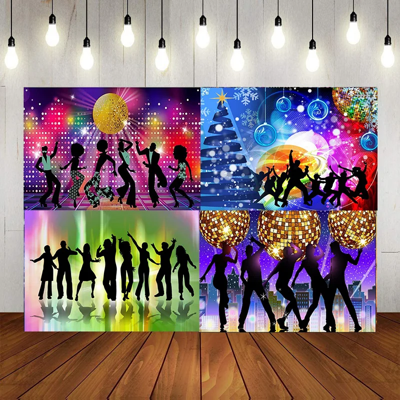

Disco Fever Dancers Shining Neon Stages Party Decorations Photography Backdrop Let's Glow Crazy In The Dark Background Banner