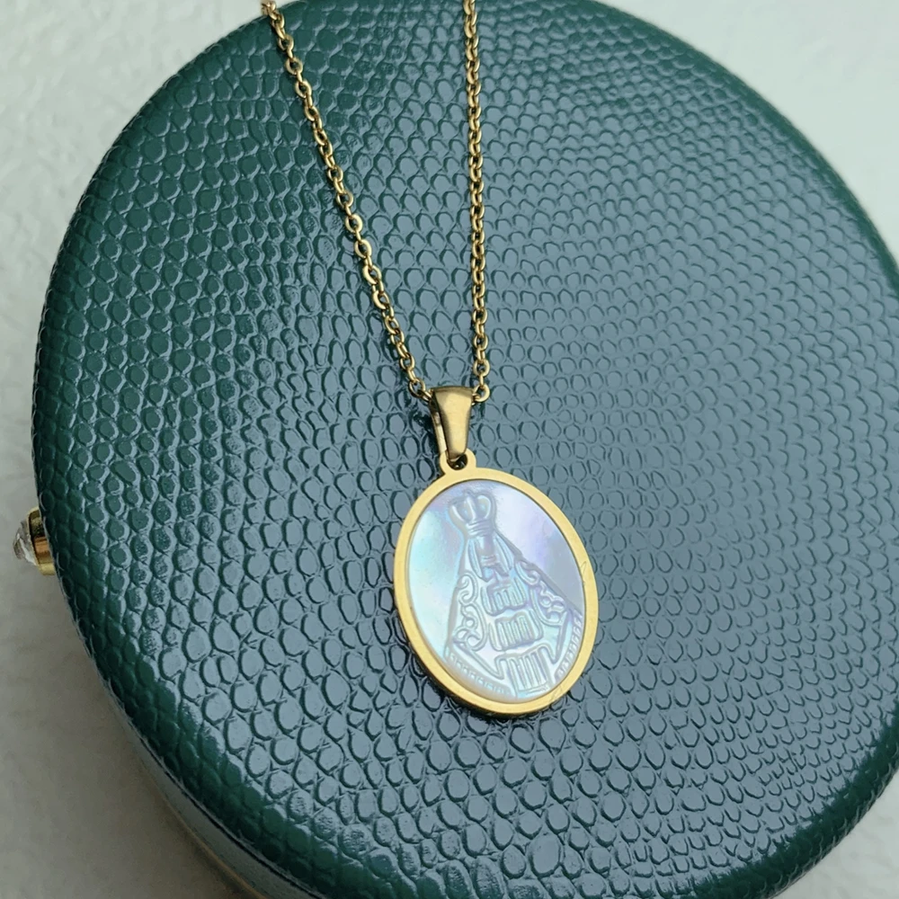 Stainless Steel Gold Pendant Necklace Natural Mother of Pearl Shell Oval Medal Religious Virgin Charm Jewelry For Women 2022
Stainless Steel Gold Pendant Necklace Natural Mother of Pearl Shell Oval Medal Religious Virgin Charm Jewelry For Women 2022