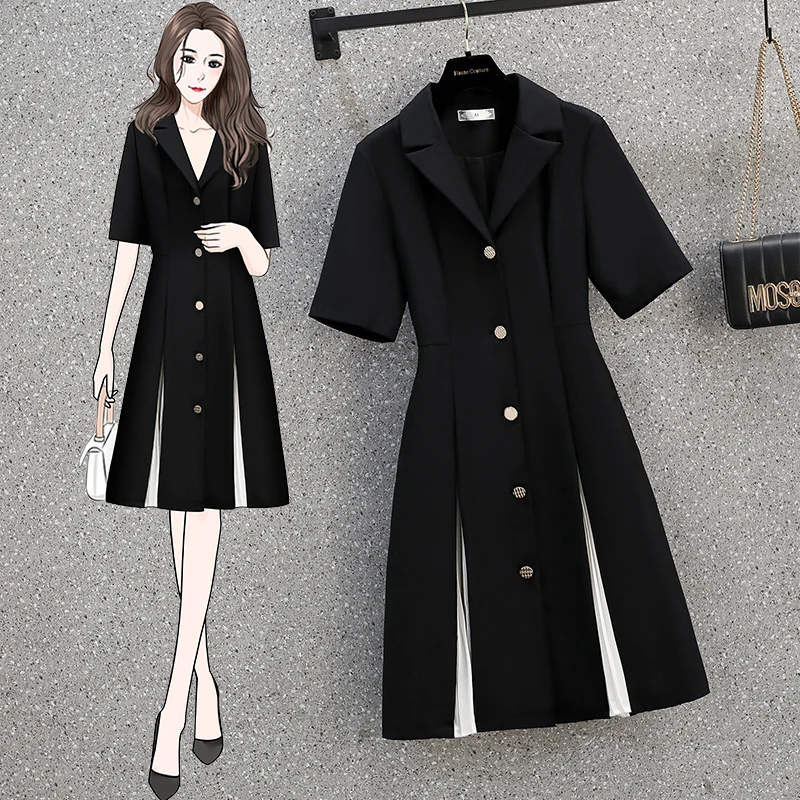 Elegant Large Size Women's Clothing 2022 Summer New Short Sleeve Black White Stitching Pleated Suit Dress jp132
Elegant Large Size Women's Clothing 2022 Summer New Short Sleeve Black White Stitching Pleated Suit Dress jp132