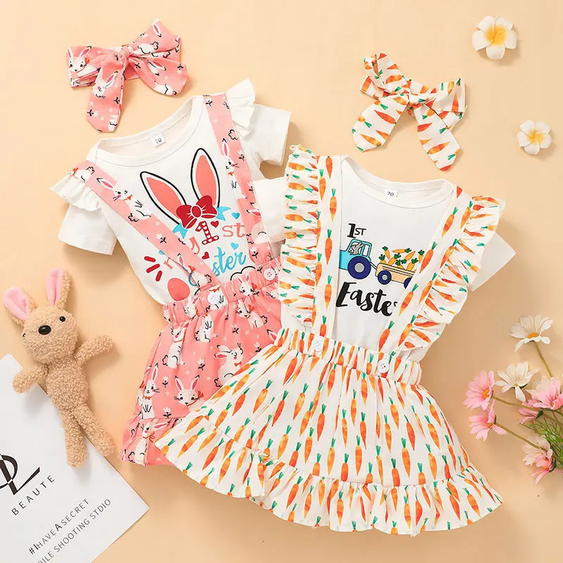 My 1st Easter Baby Girl Clothes Children Clothing Kids Cartoon Bodysuit + Floral Suspender Skirt + Headband Set Infant Outfits 
My 1st Easter Baby Girl Clothes Children Clothing Kids Cartoon Bodysuit + Floral Suspender Skirt + Headband Set Infant Outfits