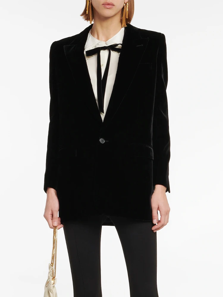 Sexy Deep-V Black Velvet Blazer One Button Classic Smoking Style Slim 2023 Women's Clothing Streetwear
Sexy Deep-V Black Velvet Blazer One Button Classic Smoking Style Slim 2023 Women's Clothing Streetwear