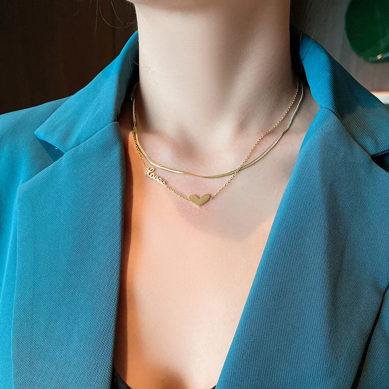 Sweet Daisy Stainless Steel Double Layer LOVE Heart Necklace Female European and American Style Snake Bone Chain Sweater Chain
Sweet Daisy Stainless Steel Double Layer LOVE Heart Necklace Female European and American Style Snake Bone Chain Sweater Chain