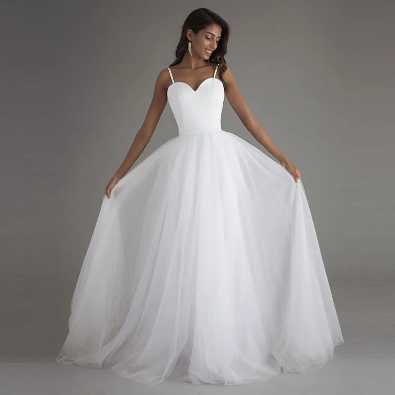 Simple Handcraft Wedding Dress Sweetheart Spaghetti Straps Bridal Gowns A-line Tulle White Brides Dresses Robe De Mariée
Simple Handcraft Wedding Dress Sweetheart Spaghetti Straps Bridal Gowns A-line Tulle White Brides Dresses Robe De Mariée