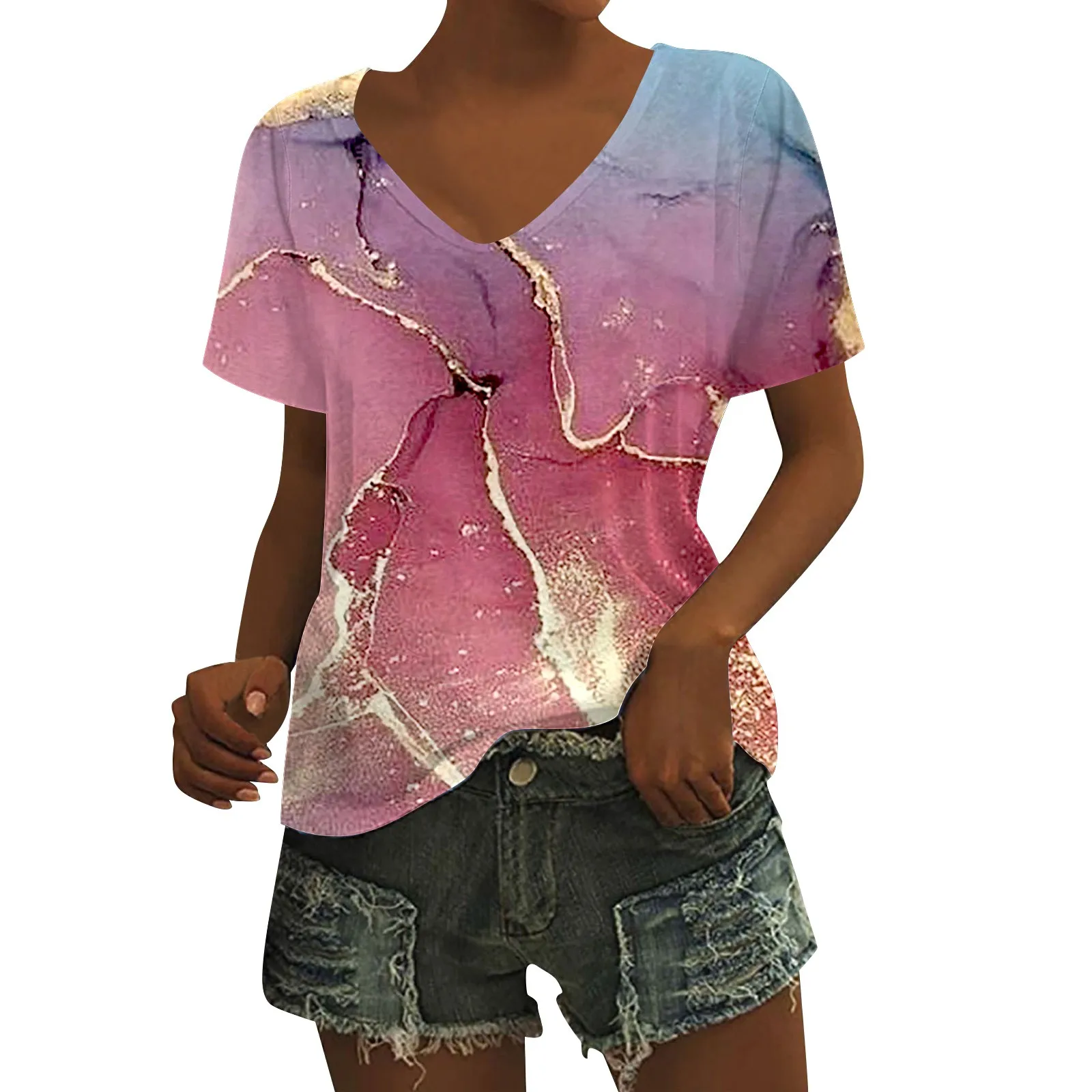 Women'S Summer Basics T-Shirt Print Fashion V Neck Short Sleeve Loose Top Fashion Woman Blouse Woman Clothing Blouse T-Shirt
Women'S Summer Basics T-Shirt Print Fashion V Neck Short Sleeve Loose Top Fashion Woman Blouse Woman Clothing Blouse T-Shirt