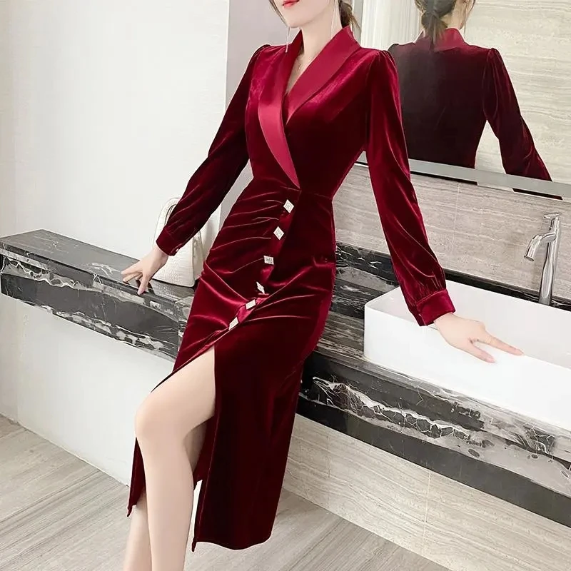 2022 New Spring And Autumn Gold Velvet V-Neck Dress Women's High-End Light Luxury Temperament Sexy Long Hip Dres Party Dresses
2022 New Spring And Autumn Gold Velvet V-Neck Dress Women's High-End Light Luxury Temperament Sexy Long Hip Dres Party Dresses
