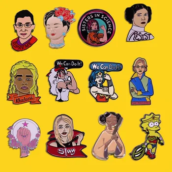 High Quality Feminism Character Art Badges Girls Power Inspirational Enamel Pins Womens Brooches Unique Jewelry Gifts