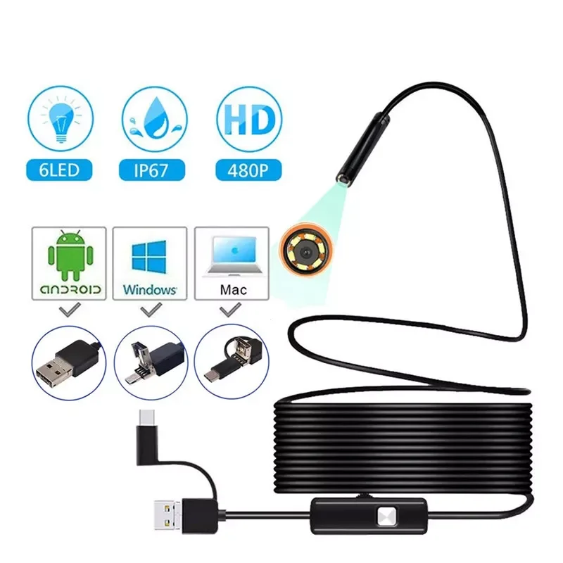 Endoscope Camera Android 3 in 1 USB Mini Camera IP67 Waterproof 6 LEDS for Smartphone Type-C PC Snake Camera Endoscope for C
Endoscope Camera Android 3 in 1 USB Mini Camera IP67 Waterproof 6 LEDS for Smartphone Type-C PC Snake Camera Endoscope for C