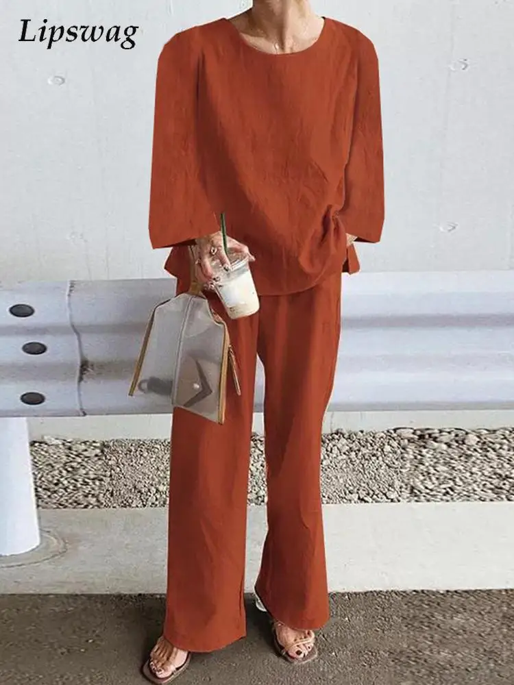 Casual Women Pantsuits Solid Color Loose Long Sleeve Blouses And Pants Outfits Female Spring Summer Elegant Two Piece Sets 2022
Casual Women Pantsuits Solid Color Loose Long Sleeve Blouses And Pants Outfits Female Spring Summer Elegant Two Piece Sets 2022