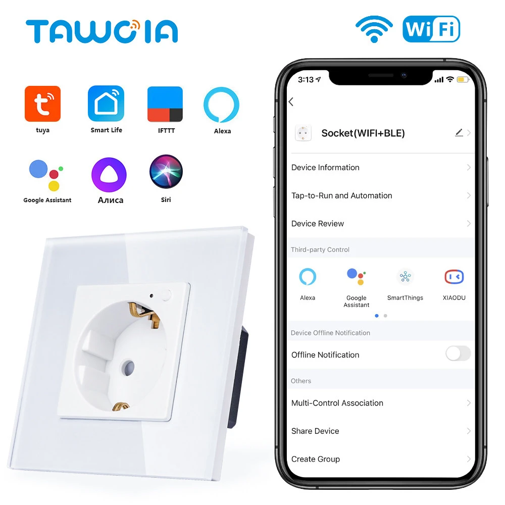 Настенная розетка TAWOIA с Wi-Fi, европейский стандарт, электрическая розетка со стеклянной рамкой, работает с Alexa Tuya Google Home Яндекс
Настенная розетка TAWOIA с Wi-Fi, европейский стандарт, электрическая розетка со стеклянной рамкой, работает с Alexa Tuya Google Home Яндекс