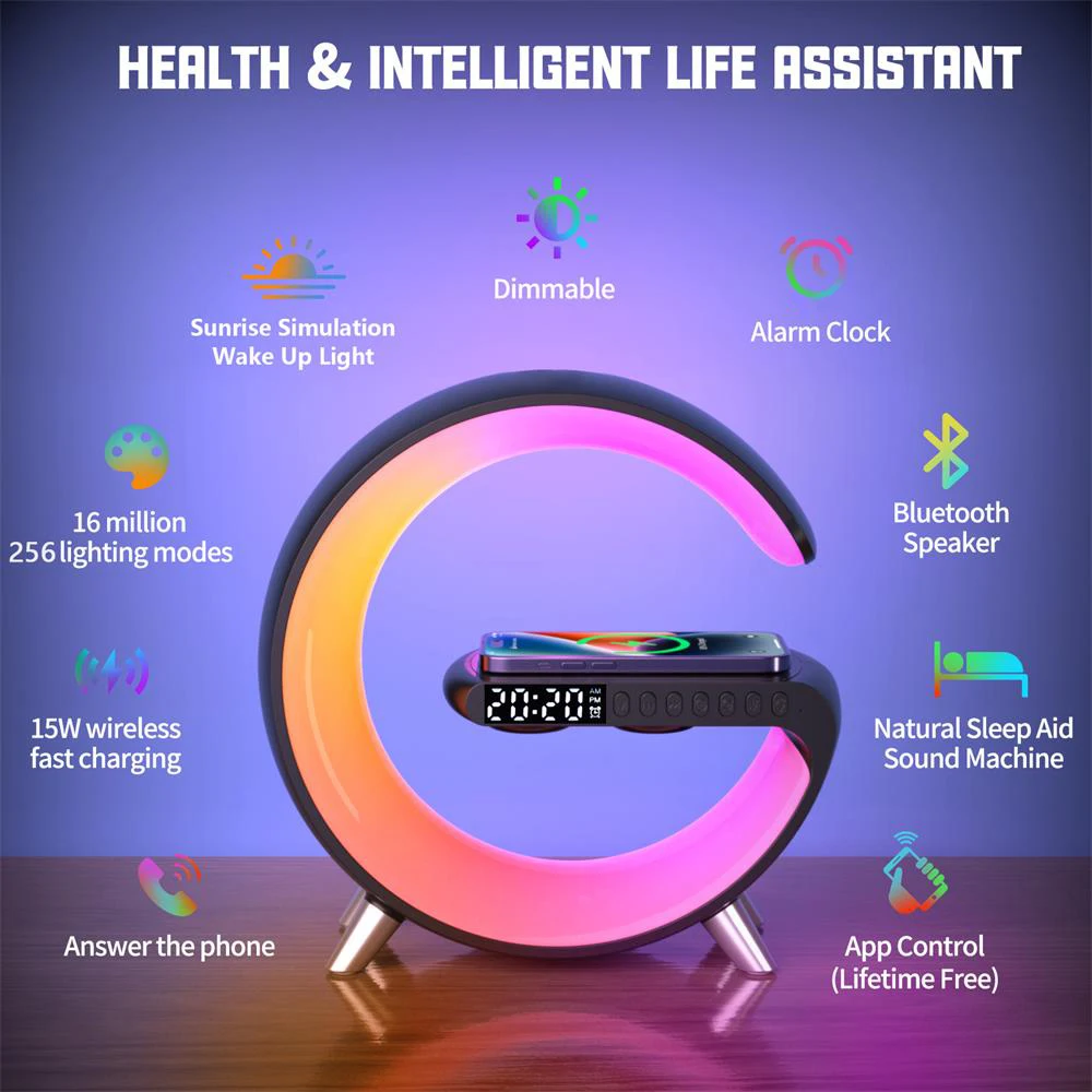 Wireless Charger Children Sleep Bedroom Decoration LED App Control RGB Night Light Atmosphere Lamps Digital Alarm Clock Speaker
Wireless Charger Children Sleep Bedroom Decoration LED App Control RGB Night Light Atmosphere Lamps Digital Alarm Clock Speaker