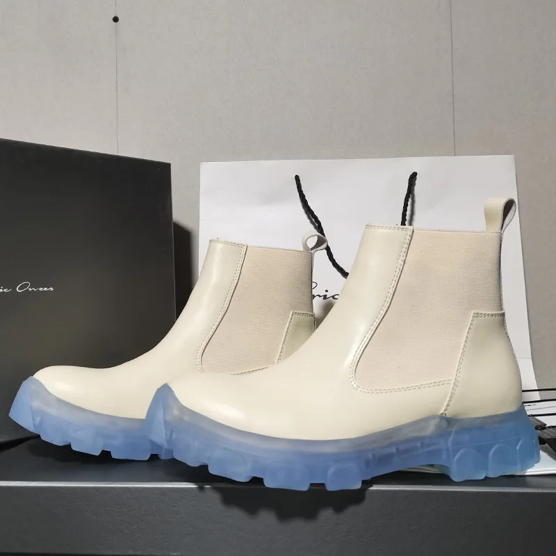 

2022s Rick Winter Boots for Women Chelsea Boots Men's Sneaker Genuine Leather Like Owens Shoes for Men White Martin Boots