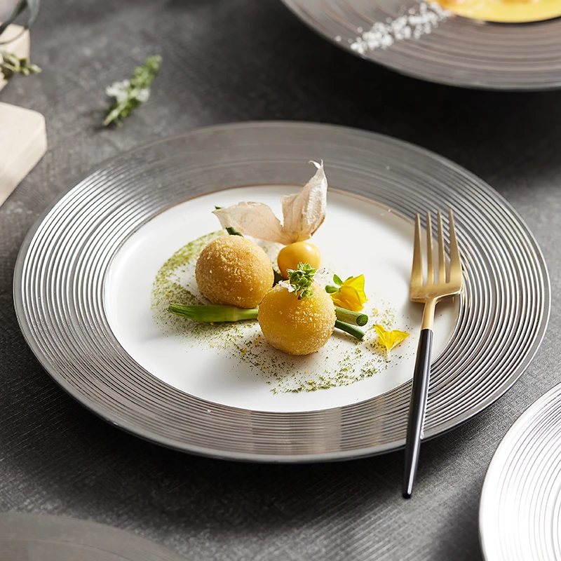 Silver Ceramics Dinner Plate Dessert Plate Personality Dinning Room Serving Tray Round Stripes Dinner Set Plates and Dishes
Silver Ceramics Dinner Plate Dessert Plate Personality Dinning Room Serving Tray Round Stripes Dinner Set Plates and Dishes