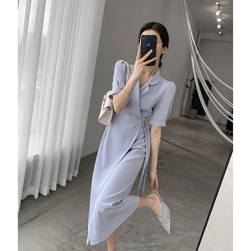 2022 Summer New French Purple Dress Women Korean Style Suit Collar A-line Midi Dress Temperament Elegant Ladies Clothes
2022 Summer New French Purple Dress Women Korean Style Suit Collar A-line Midi Dress Temperament Elegant Ladies Clothes