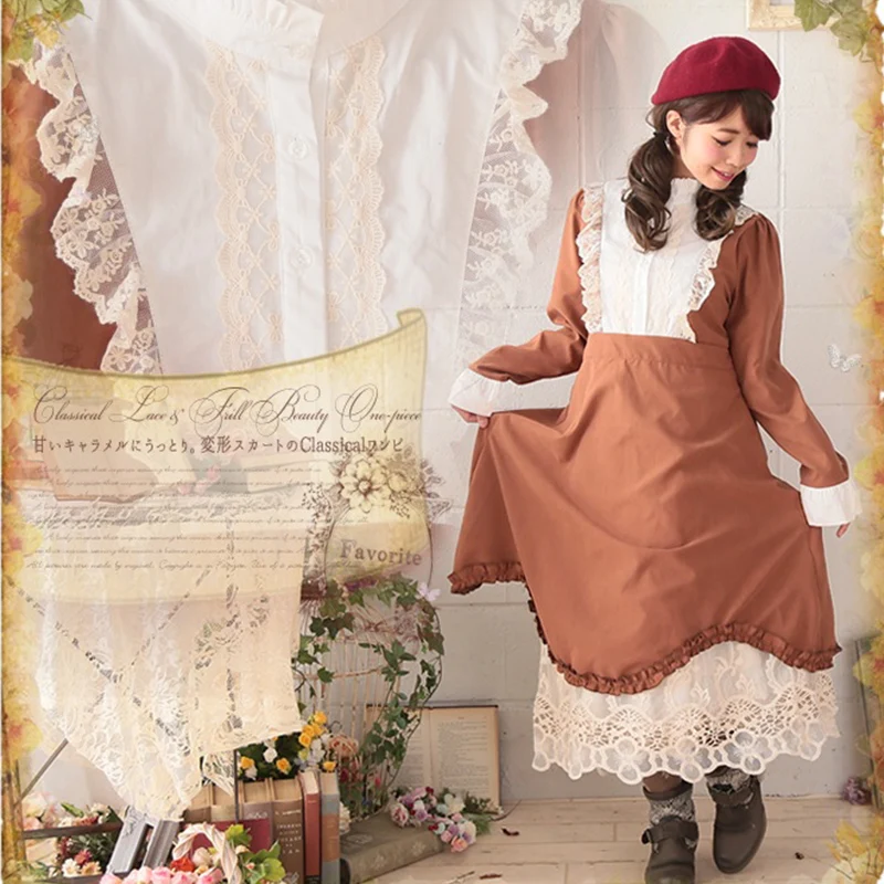 Spring Autumn Mori Girl Lace Floral Sweet Lolita Dress Women Long Sleeve Vintage Stand Collar Female Kawaii Princess Dresses 
Spring Autumn Mori Girl Lace Floral Sweet Lolita Dress Women Long Sleeve Vintage Stand Collar Female Kawaii Princess Dresses