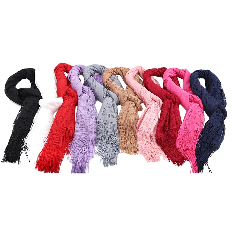 

Women Hollowed Out Scarf Thin Gauze Evening Dress Shawl Accessory Summer High Quality Exquisite Long Scarf with Tassels