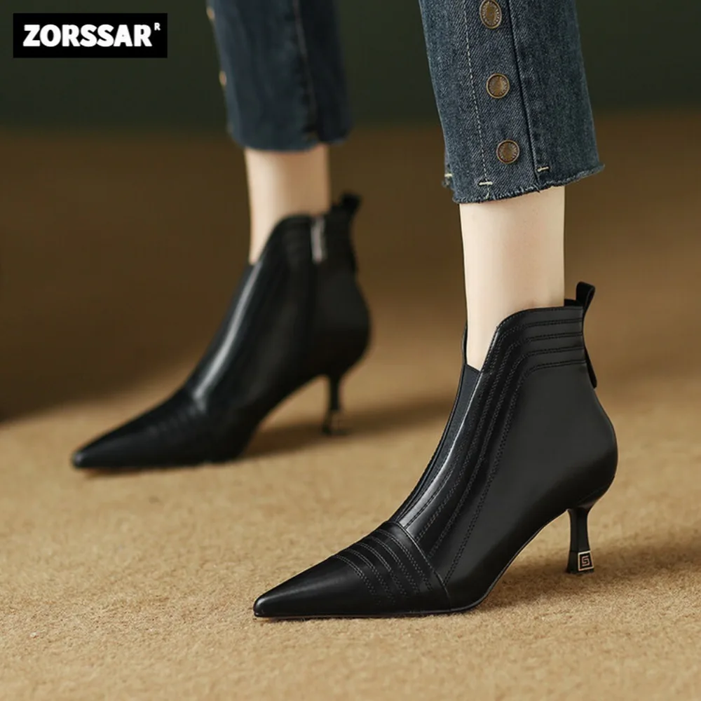 Original Brand Cow Leather Pointed Toe Thin Heels Ankle Boots Women Leather Modern Short Boots Female Dress Wedding Party Shoes
Original Brand Cow Leather Pointed Toe Thin Heels Ankle Boots Women Leather Modern Short Boots Female Dress Wedding Party Shoes