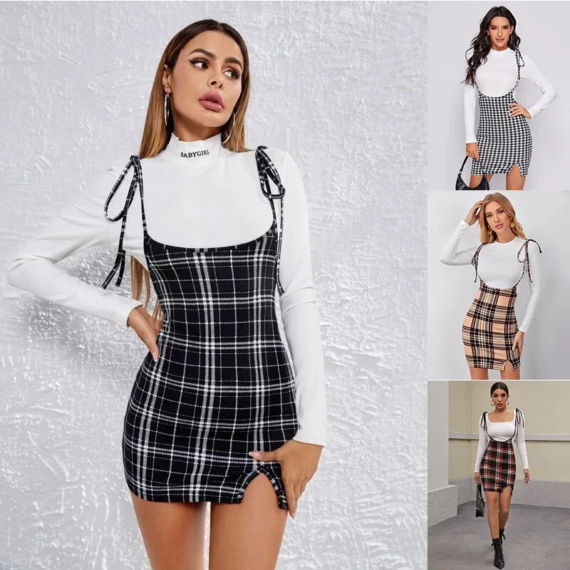 European and American Hot Plaid Dress AmazonEbayStand-Alone Hem Open Strap Multicolor Plaid Dress
European and American Hot Plaid Dress AmazonEbayStand-Alone Hem Open Strap Multicolor Plaid Dress