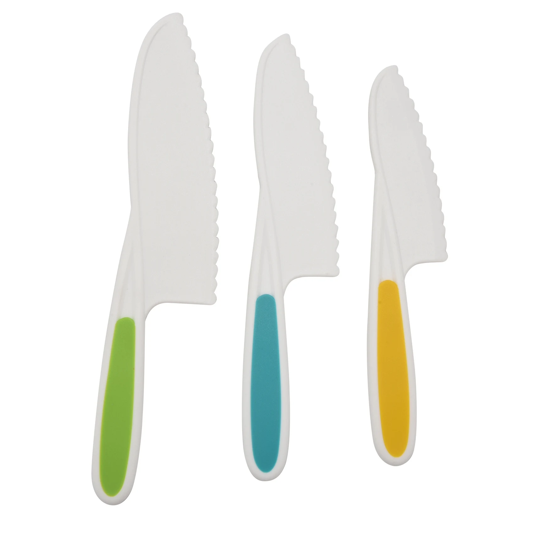 

Ножи для детей, Набор из 3-х нейлоновых кухонных ножей для выпечки, рукоятка для детских кухонных ножей, зубчатые края
