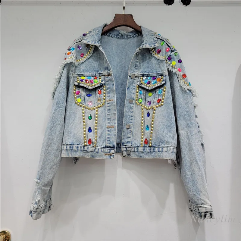 Fashion Heavy Industry Beads Diamond Frayed Tassel Denim Jacket Women's All-Match Loose Single-Breasted Long Sleeve Top Coat
Fashion Heavy Industry Beads Diamond Frayed Tassel Denim Jacket Women's All-Match Loose Single-Breasted Long Sleeve Top Coat