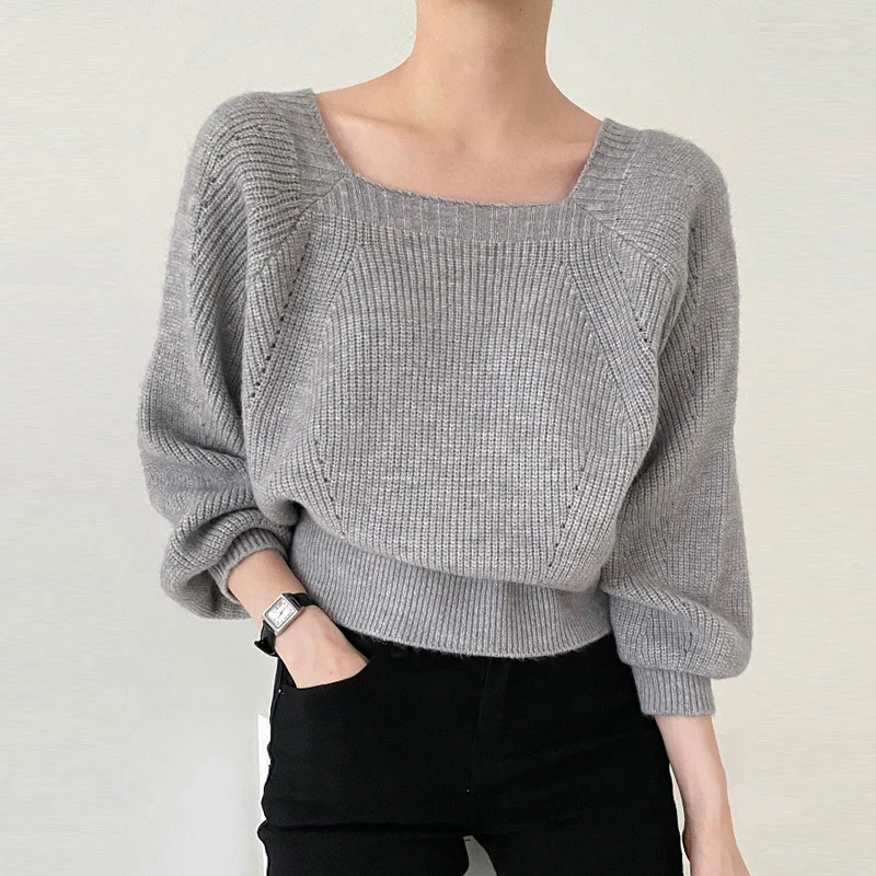 Loose Crop Knitted Sweater Women Fashion Square Neck Lantern Long Sleeve Pullover Vintage Sweaters All-match Solid Sweater 23327
Loose Crop Knitted Sweater Women Fashion Square Neck Lantern Long Sleeve Pullover Vintage Sweaters All-match Solid Sweater 23327