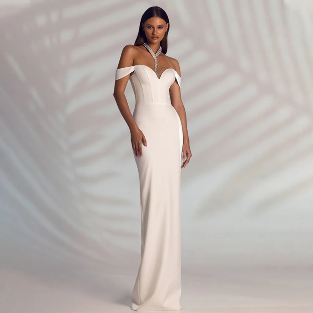 Simple Wedding Dress White Off the Shoulder Column Wedding Gown for Bride Floor Length Backless Back Slit Robes De Mariée 2023
Simple Wedding Dress White Off the Shoulder Column Wedding Gown for Bride Floor Length Backless Back Slit Robes De Mariée 2023