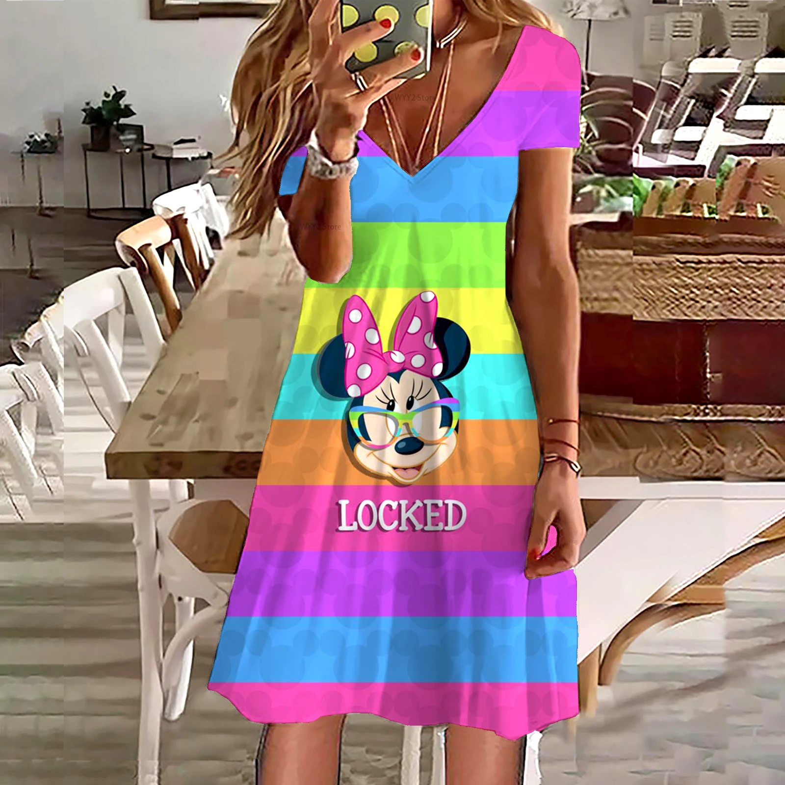 Summer 2022 Dress Women's Disney Mickey and Minnie Drawing Dress Knee Length O Neck Short Sleeve Dress A Series Casual YK2 Dress
Summer 2022 Dress Women's Disney Mickey and Minnie Drawing Dress Knee Length O Neck Short Sleeve Dress A Series Casual YK2 Dress