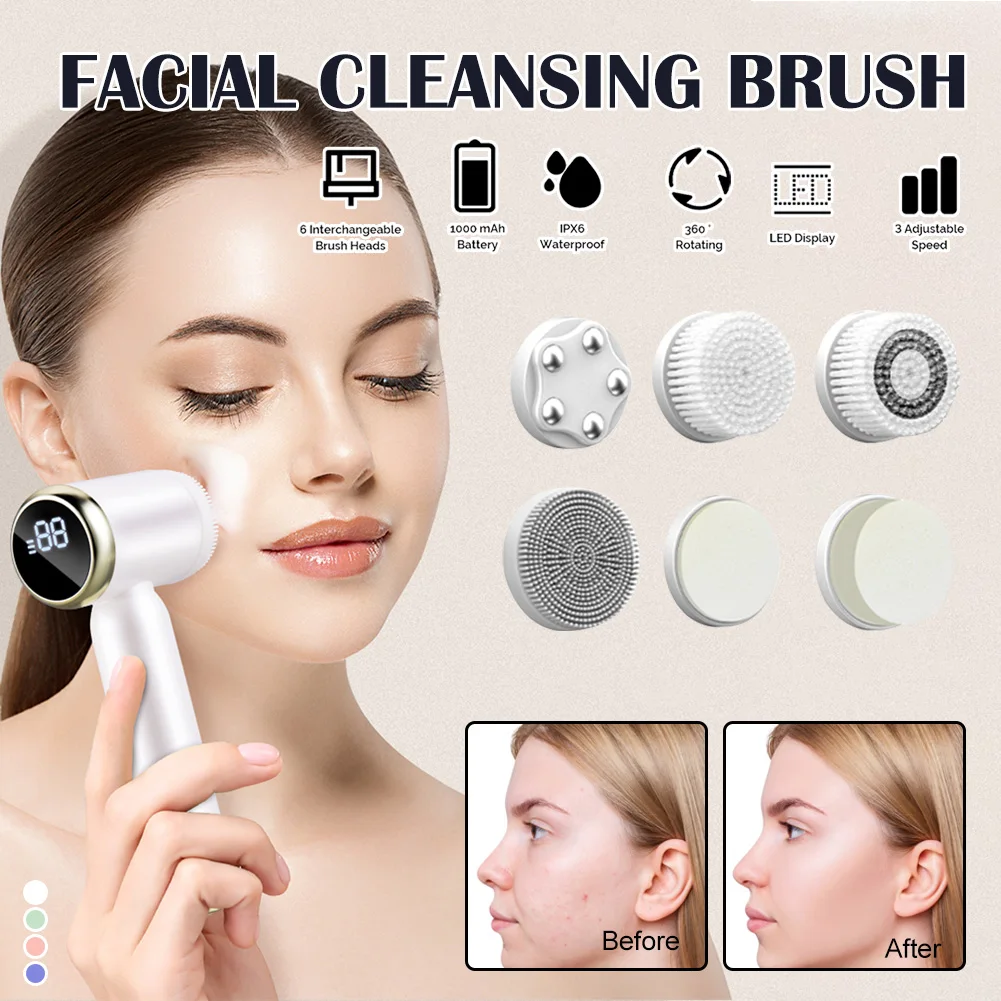 6 In 1 Electric Face Cleansing Brush Silicone Pore Cleaner with 3 Modes Hot Cold Compress Facial Exfoliating Cleaner Skin Care
6 In 1 Electric Face Cleansing Brush Silicone Pore Cleaner with 3 Modes Hot Cold Compress Facial Exfoliating Cleaner Skin Care