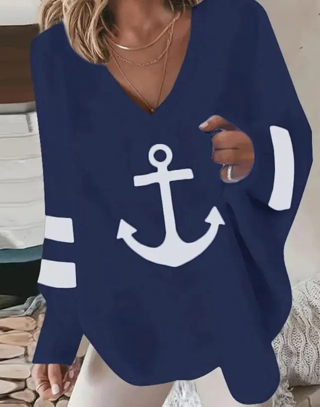 Women Casual Anchor Print Striped V-Neck Top Women's Clothing 2023 Female Fashion Batwing Sleeve Blouses
Women Casual Anchor Print Striped V-Neck Top Women's Clothing 2023 Female Fashion Batwing Sleeve Blouses