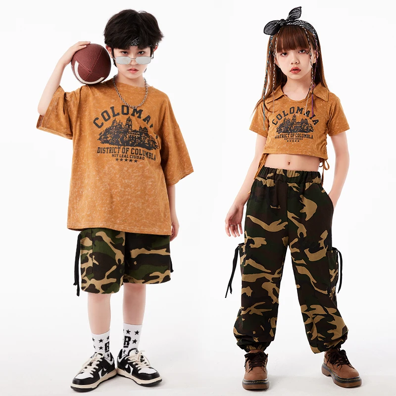 

Kids Hip Hop Clothing Street Outfits Oversize Tshirt Camo Cargo Joggers Pants for Girls Boys Teenage Jazz Dance Costume Clothes