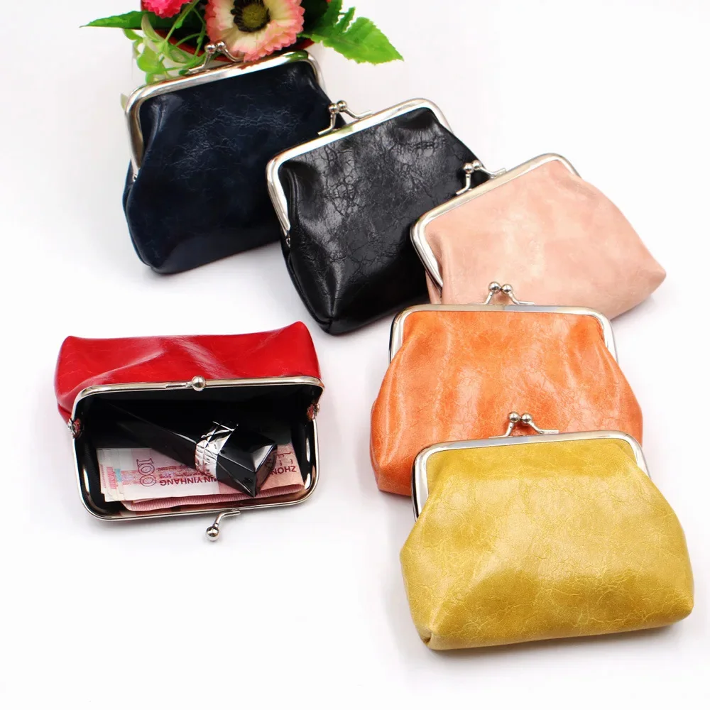 

women Coin Purse Oil Wax PU Leather Wallet 4 Inch Buckle Mini Wallet Coin Bag Lipstick Storage Bag Ladies ClutchBag Dropshipping