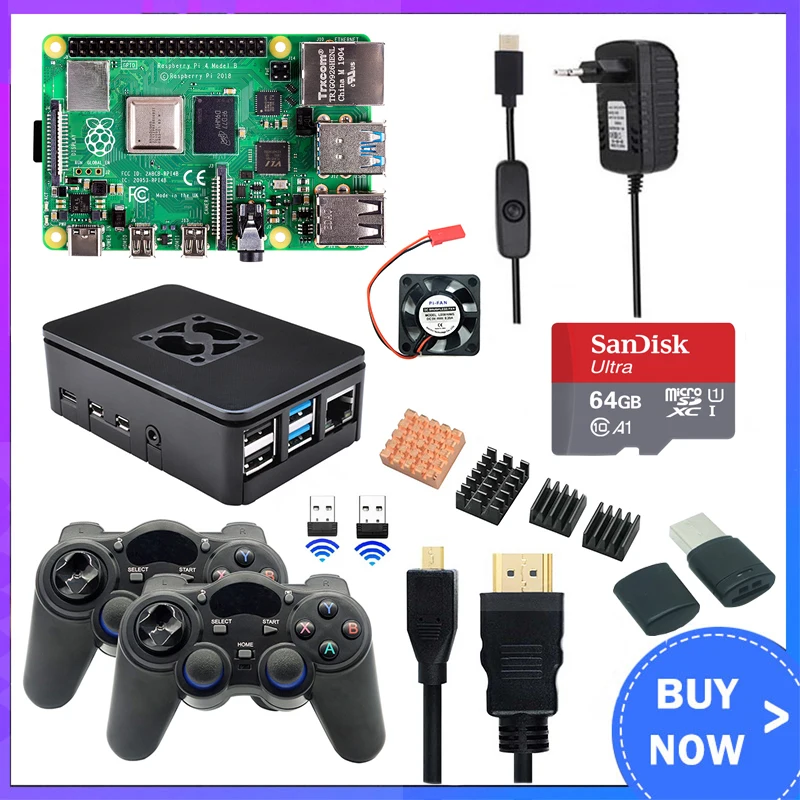 Raspberry Pi 4 Model B Game Kit 8GB + 2.4Ghz Wireless Gamepads + 64G 32G SD Card + Case + Switch Power Supply + Fan for RPI 4
Raspberry Pi 4 Model B Game Kit 8GB + 2.4Ghz Wireless Gamepads + 64G 32G SD Card + Case + Switch Power Supply + Fan for RPI 4